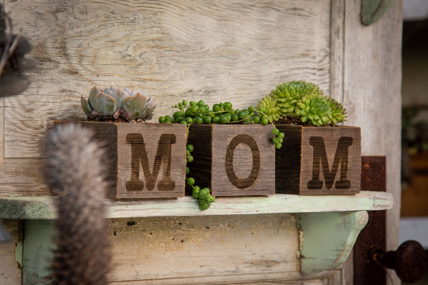 Rustic Wood Small MOM Planter Set / MOM Planter Box Set
