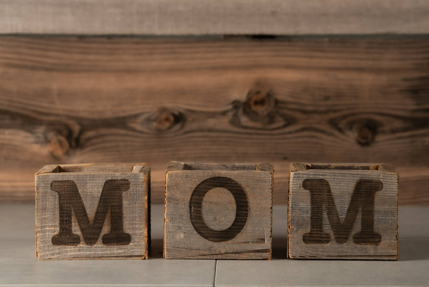 Rustic Wood Small MOM Planter Set / MOM Planter Box Set