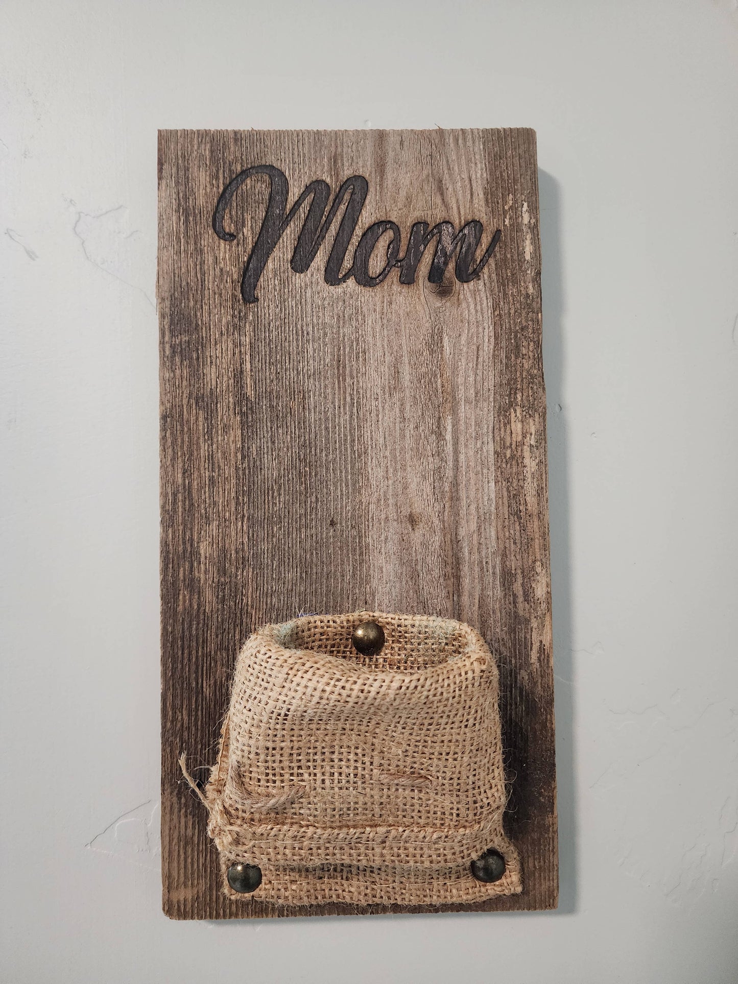 Burlap and Wood Wall Pocket Mom Planter (With Air Plants)