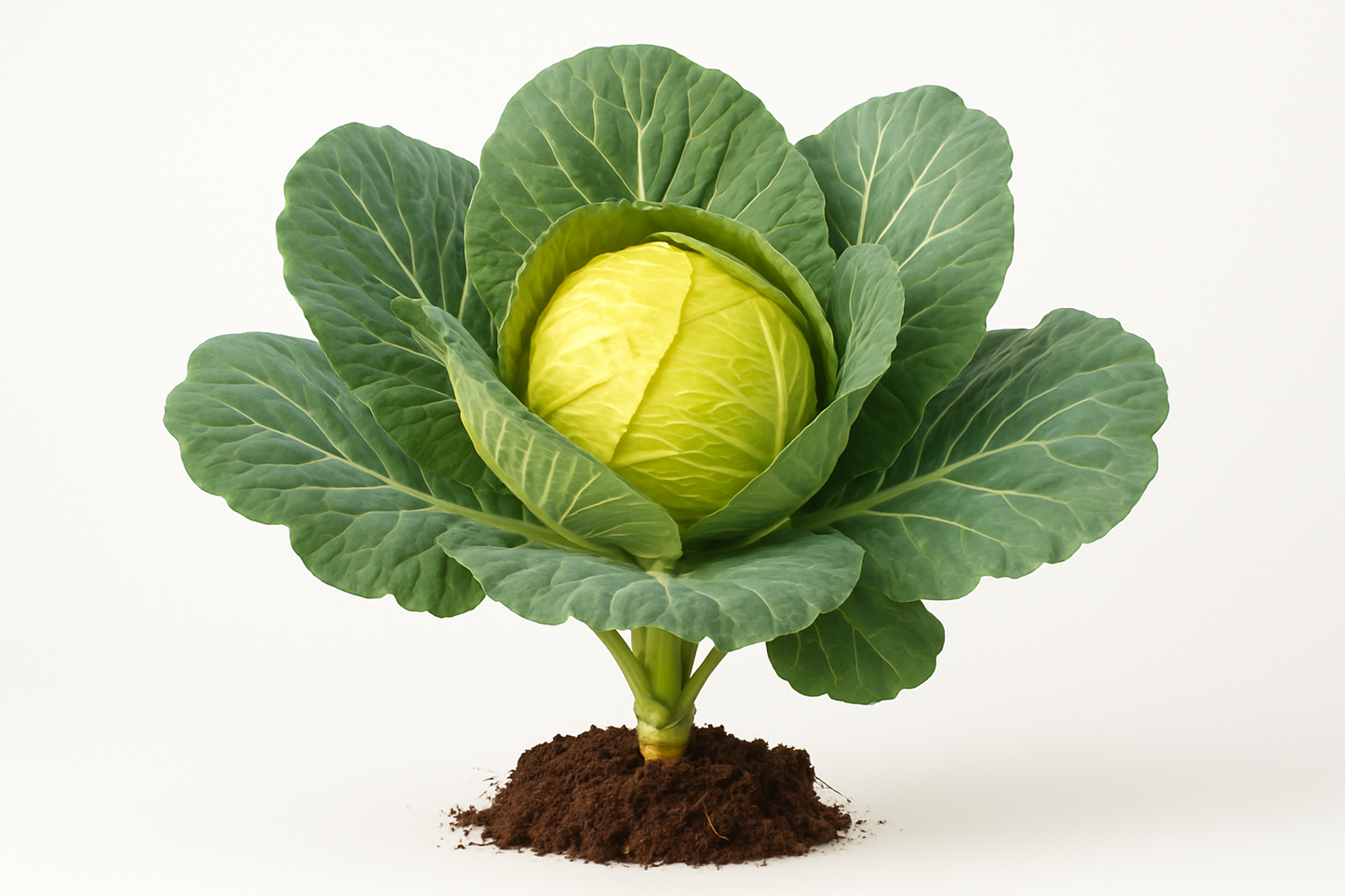 Generate two professional product images for Cabbage Golden Acre:
Show the entire, mature plant upright with true-to-type, healthy foliage, the edible part visible, and in a small clump of natural soil. Use a solid, clean white background in a high-detail, fresh botanical catalog style for an online store.
Also show a close-up of the mature edible part (such as fruit, leaf, head, or flower) alone, on the same solid white background with accurate color, texture, and premium, fresh-picked appearance.