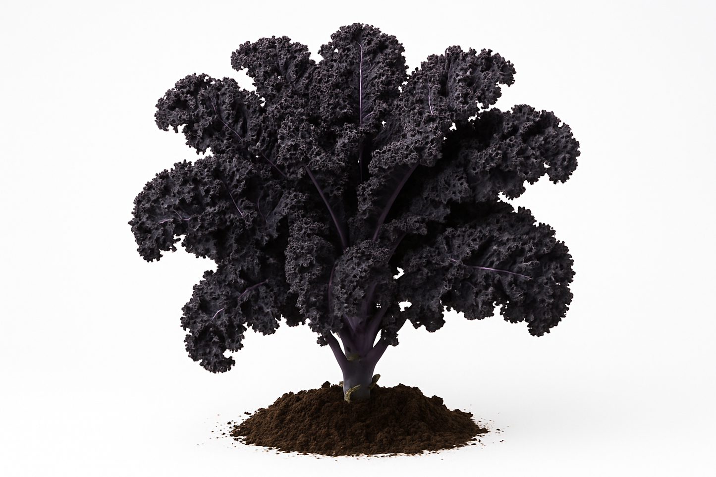 Kale Black MAgic Show the entire, mature plant upright with true-to-type, healthy foliage, the edible part visible, and in a small clump of natural soil. Use a solid, clean white background in a high-detail, fresh botanical catalog style for an online store.
Also show a close-up of the mature edible part (such as fruit, leaf, head, or flower) alone, on the same solid white background with accurate color, texture, and premium, fresh-picked appearance.
