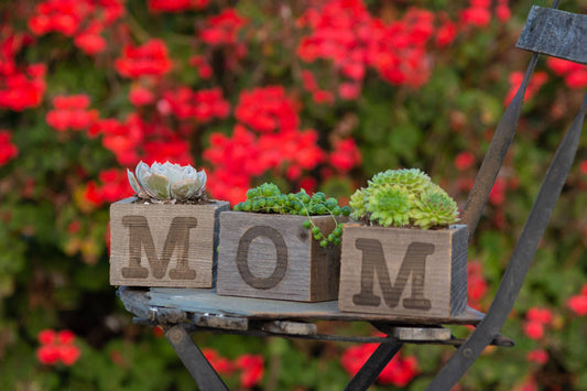 Rustic Wood Small MOM  Planter Set  / MOM Planter Box Set