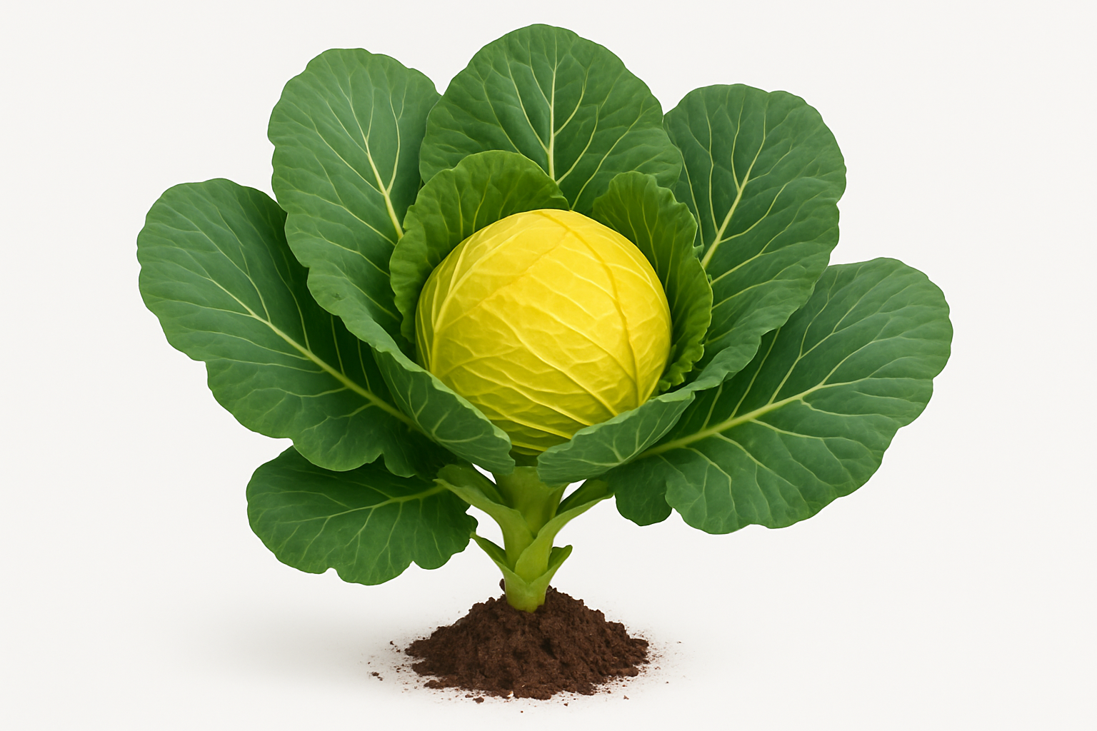 Cabbage Golden Cross Show the entire, mature plant upright with true-to-type, healthy foliage, the edible part visible, and in a small clump of natural soil. Use a solid, clean white background in a high-detail, fresh botanical catalog style for an online store.
Also show a close-up of the mature edible part (such as fruit, leaf, head, or flower) alone, on the same solid white background with accurate color, texture, and premium, fresh-picked appearance.
