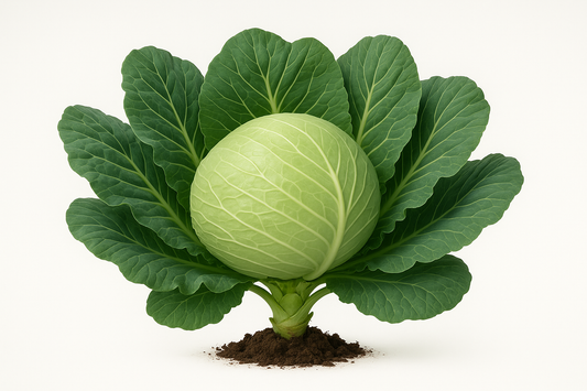Generate two professional product images for Early Flat Dutch:
Show the entire, mature plant upright with true-to-type, healthy foliage, the edible part visible, and in a small clump of natural soil. Use a solid, clean white background in a high-detail, fresh botanical catalog style for an online store.
Also show a close-up of the mature edible part (such as fruit, leaf, head, or flower) alone, on the same solid white background with accurate color, texture, and premium, fresh-picked appearance.
