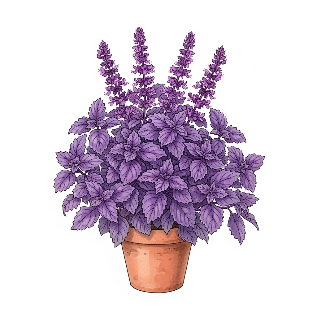 Albahaca, volantes morados